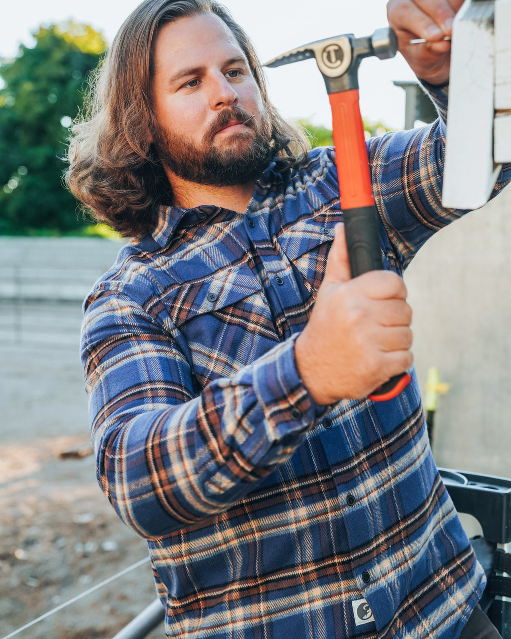 Relaxed Flannel Shirt in Blue and Brown Plaid for Men