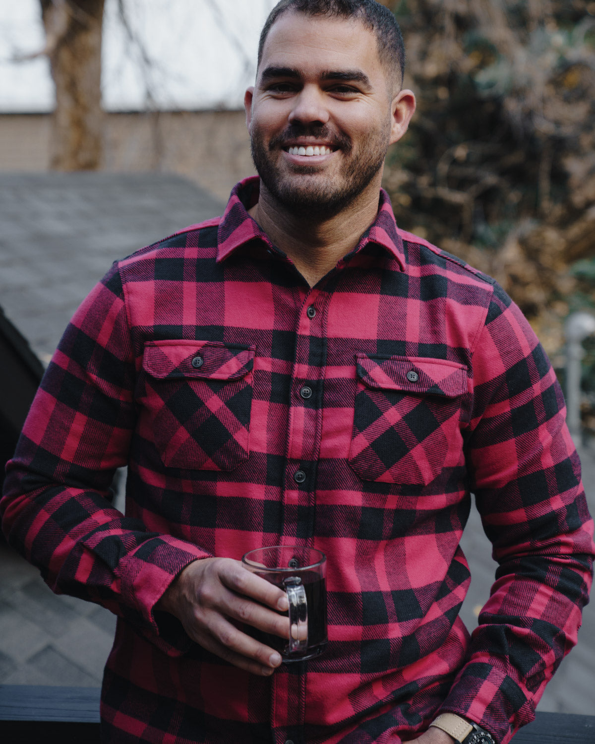 Field Grand Flannel in Red Plaid, 100% Cotton Flannel Shirt for Men by MuskOx