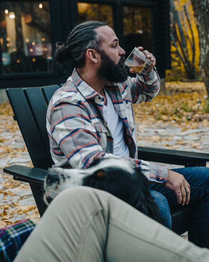The Grand Flannel in Orange and Grey Plaid by MuskOx Flannels, 100% Heavyweight Cotton Flannel Shirt for Men