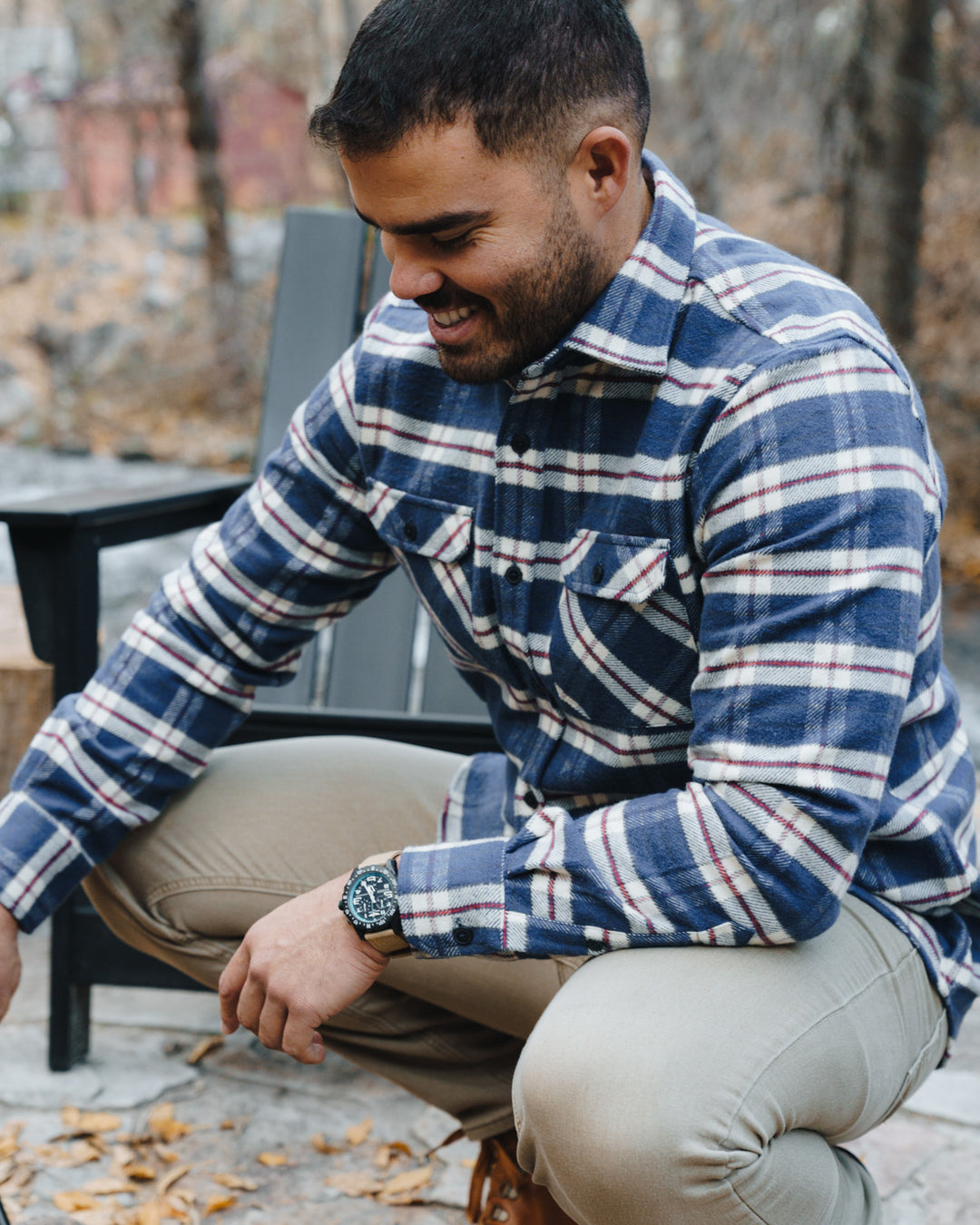 Grand Flannel in Navy Plaid, 100% Cotton Flannel Shirt for Men by MuskOx