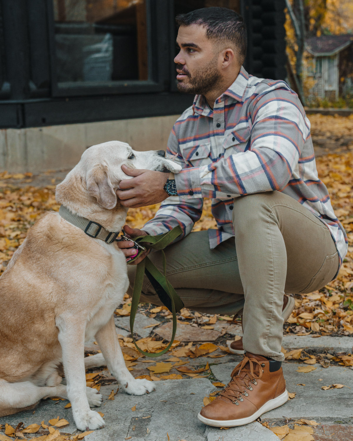 The Grand Flannel in Orange and Grey Plaid by MuskOx Flannels, 100% Heavyweight Cotton Flannel Shirt for Men