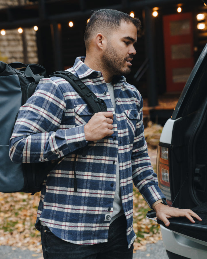 Grand Flannel in Navy Plaid, 100% Cotton Flannel Shirt for Men by MuskOx