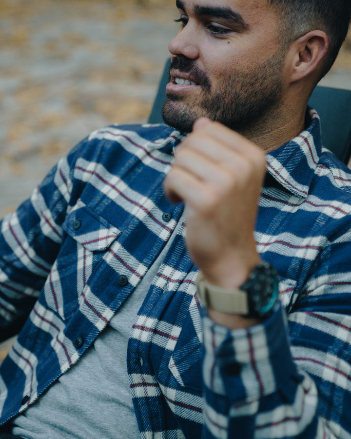 Grand Flannel in Navy Plaid, 100% Cotton Flannel Shirt for Men by MuskOx