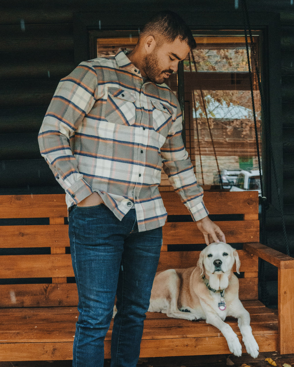 The Grand Flannel in Orange and Grey Plaid by MuskOx Flannels, 100% Heavyweight Cotton Flannel Shirt for Men