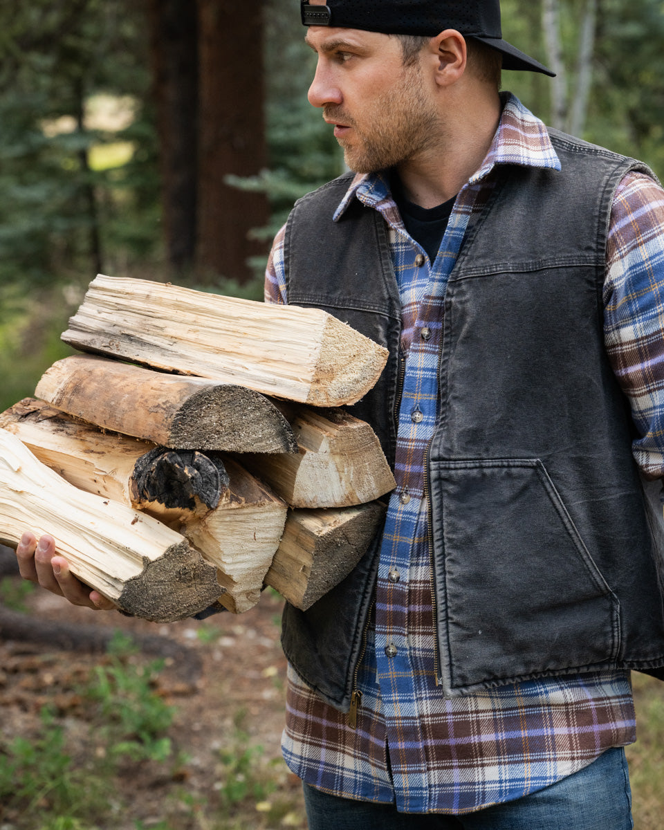 Men's Flannel Shirt for Fall in Brown and Blue Chestnut Plaid