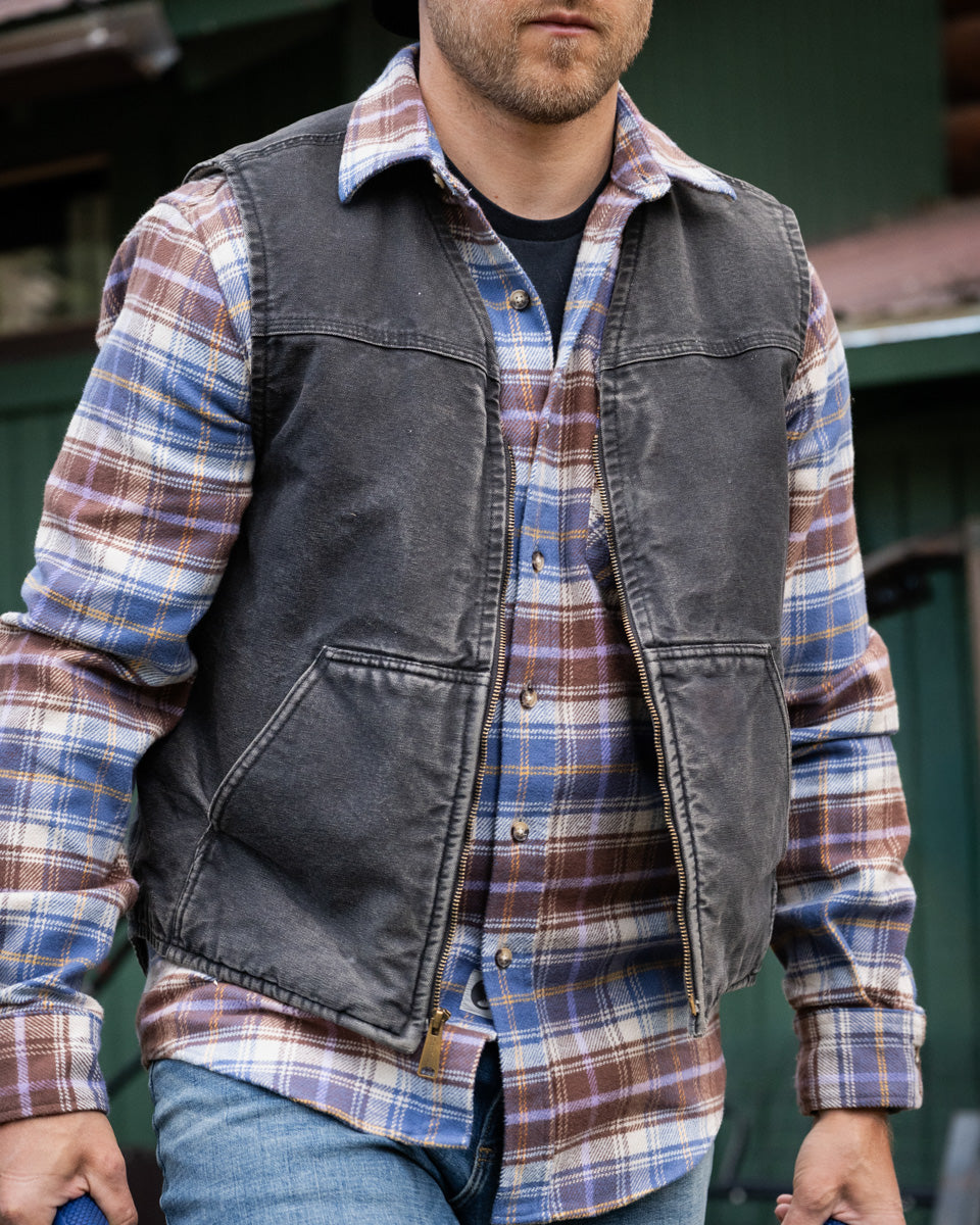 Men's Flannel Shirt for Fall in Brown and Blue Chestnut Plaid