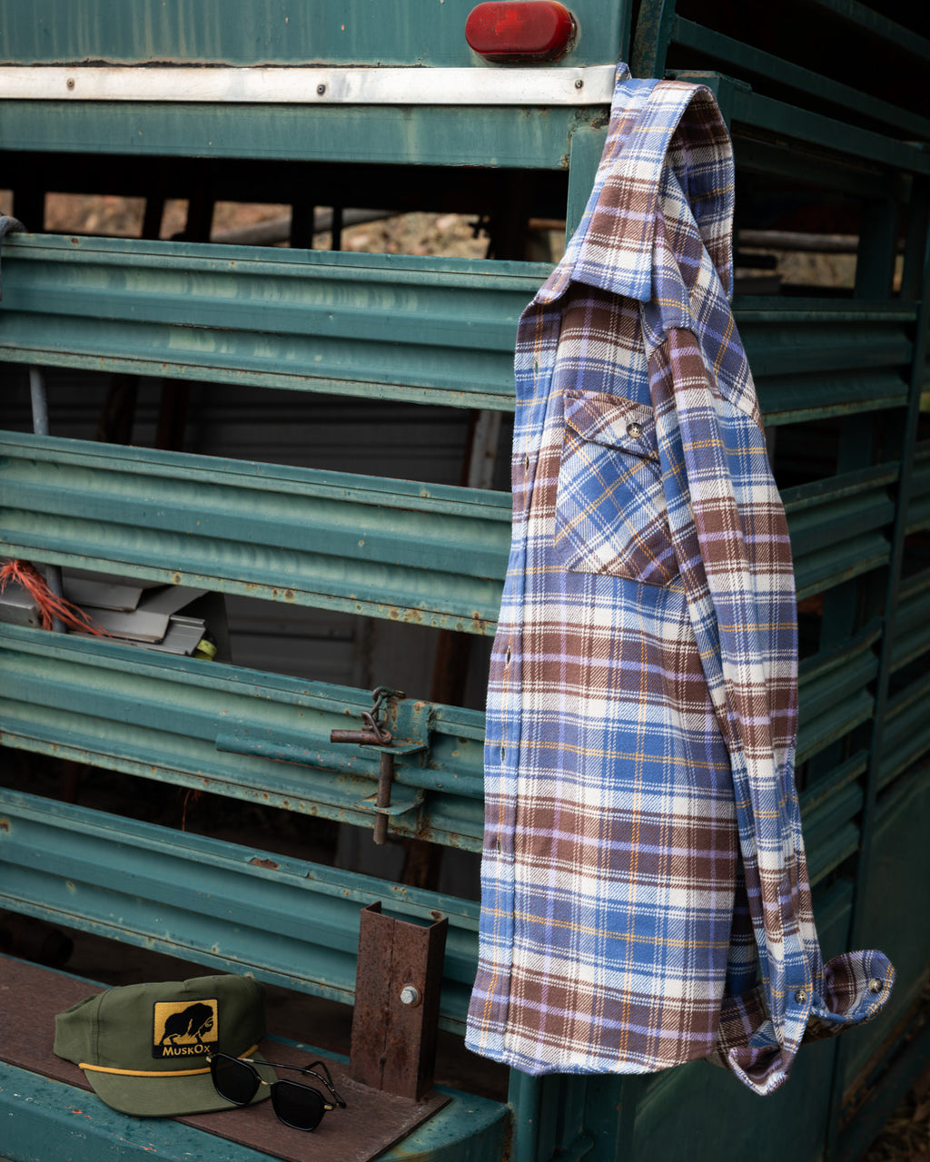 Men's Flannel Shirt for Fall in Brown and Blue Chestnut Plaid