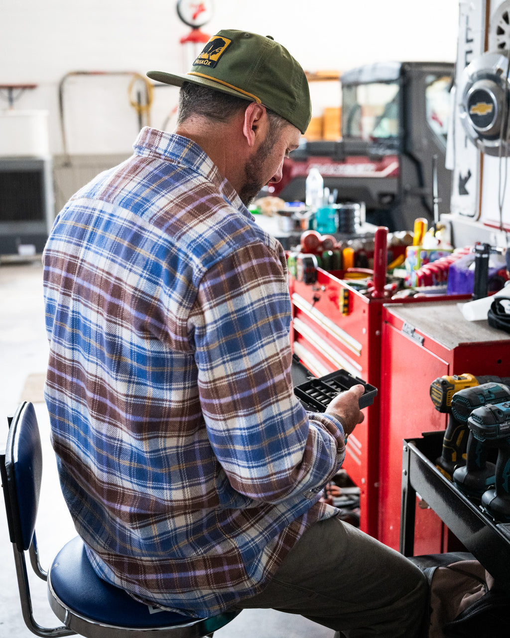 Men's Flannel Shirt for Fall in Brown and Blue Chestnut Plaid