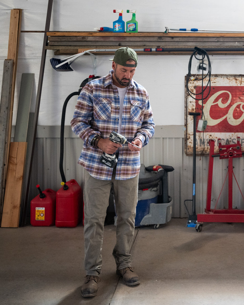 Men's Flannel Shirt for Fall in Brown and Blue Chestnut Plaid