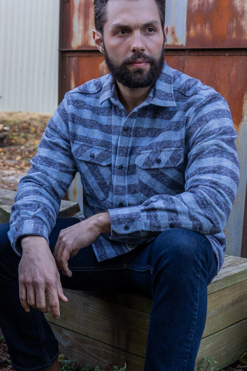 Grand Flannel in Cadet Blue, 100% Cotton Flannel Shirt for Men