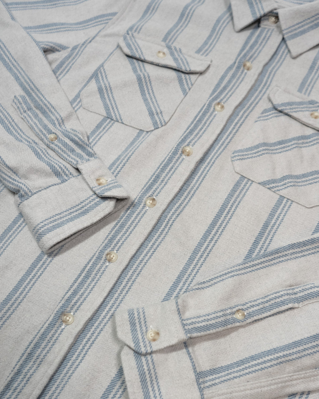Blue and White Striped Flannel Shirt for Men, 100% Heavyweight Cotton Flannel