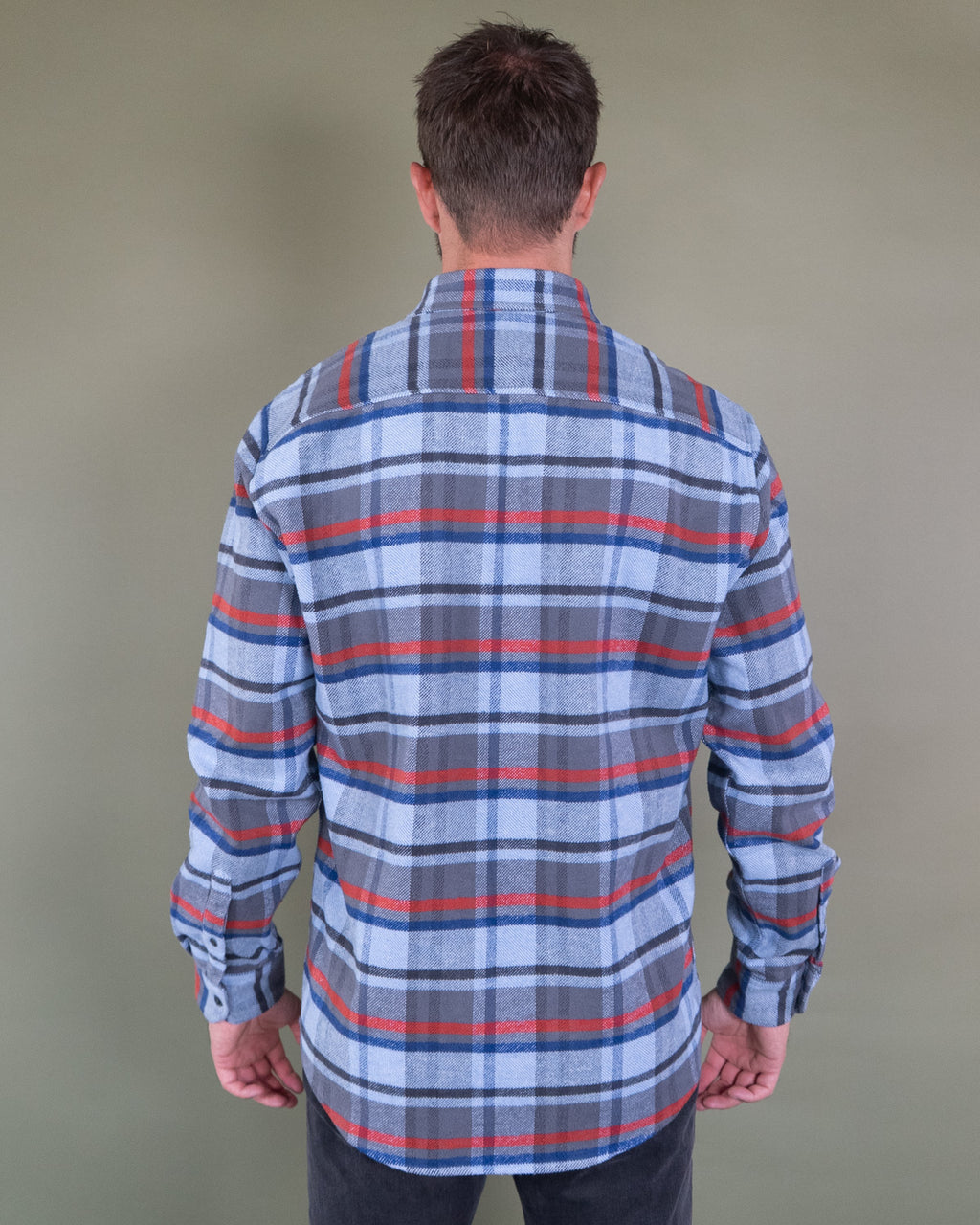 Grand Flannel in Dust Blue Plaid, 100% Cotton Flannel Shirt for Men by MuskOx