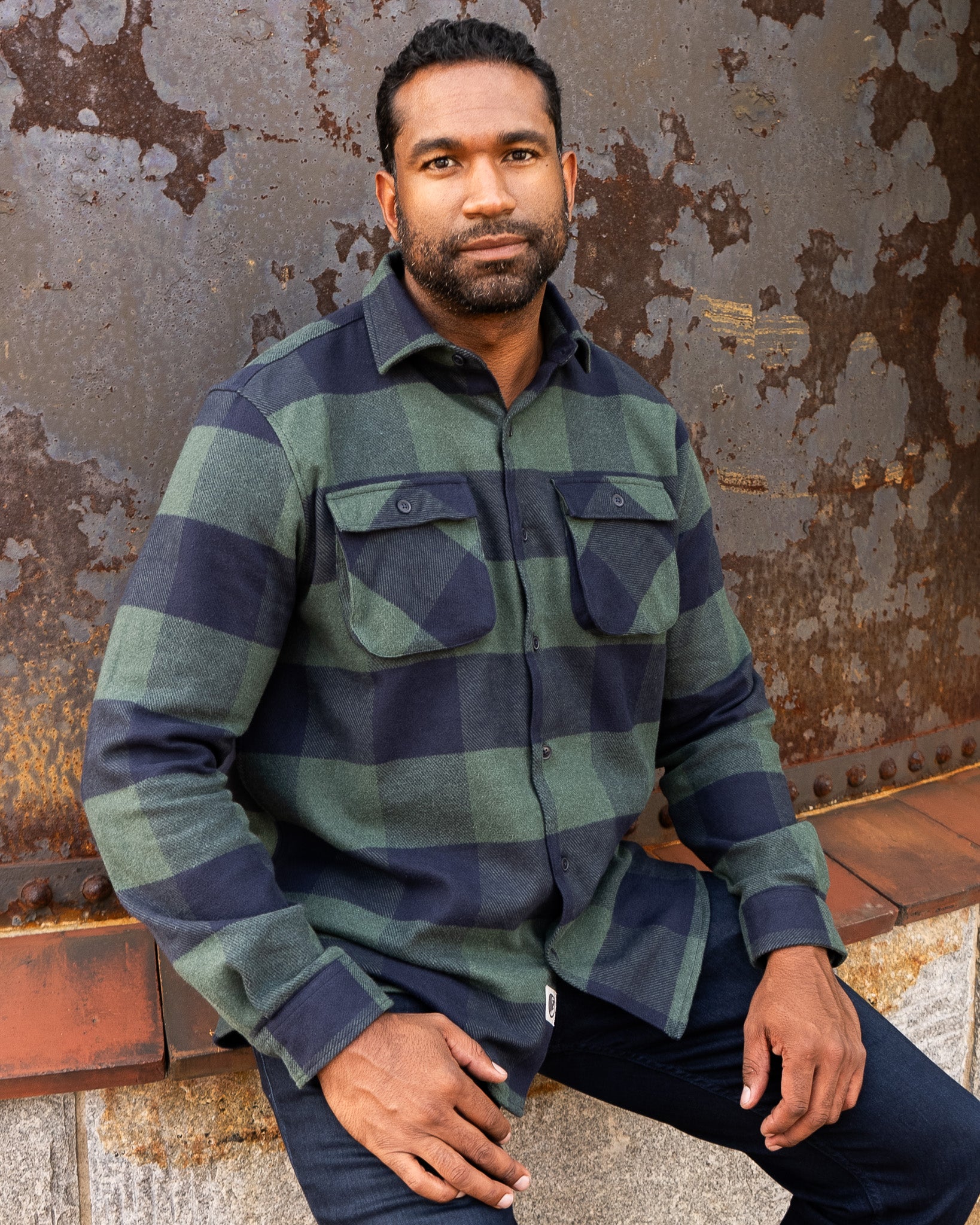 Relaxed Flannel, Green & Navy Relaxed Fitting Heavyweight Flannel