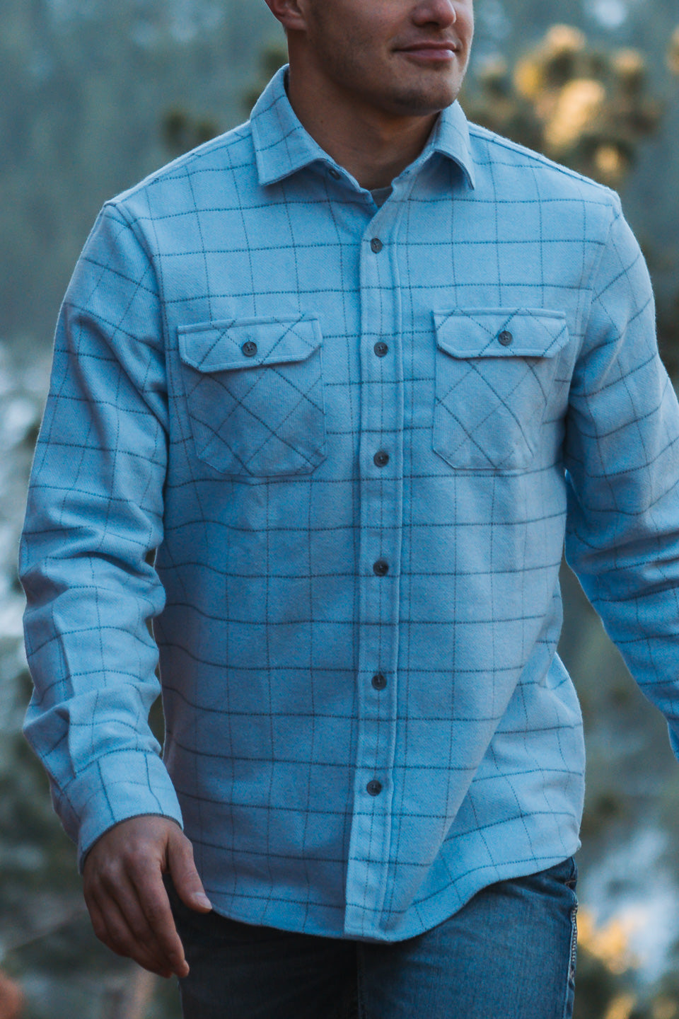 MuskOx Grand Flannel in Glacier, 100% cotton flannel shirt for men