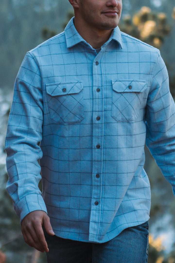 MuskOx Grand Flannel in Glacier, 100% cotton flannel shirt for men