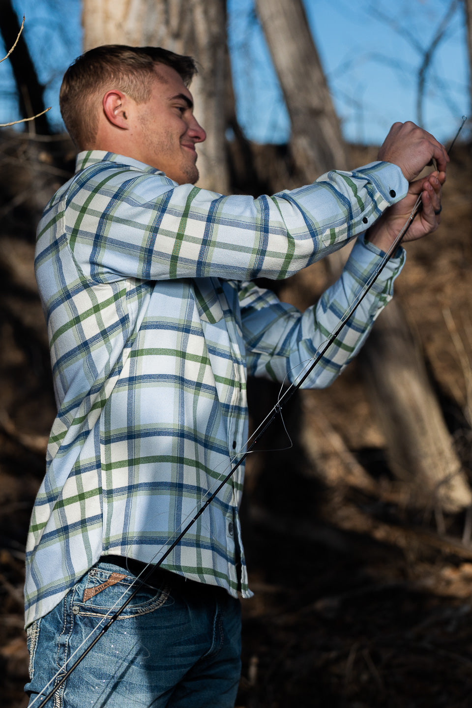 MuskOx Three Seasons Flannel shirt in Light Blue Plaid