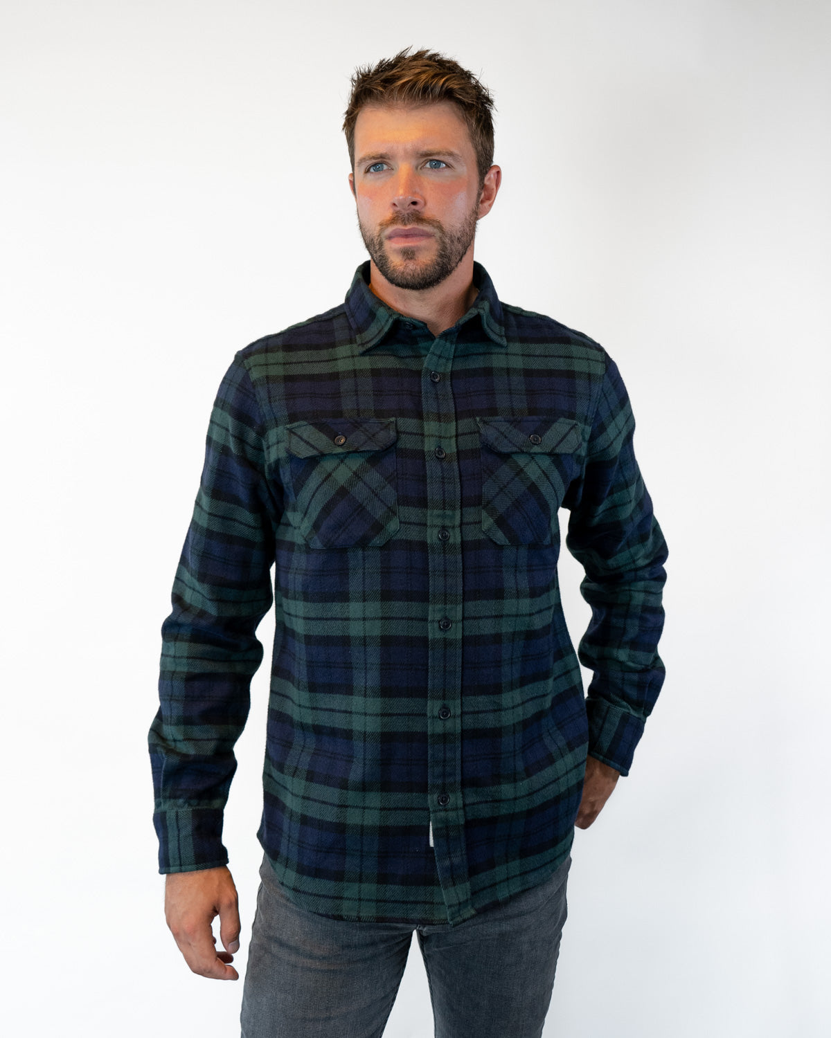Soft Flannel Shirt for Men, Field Grand Flannel in Blue and Green