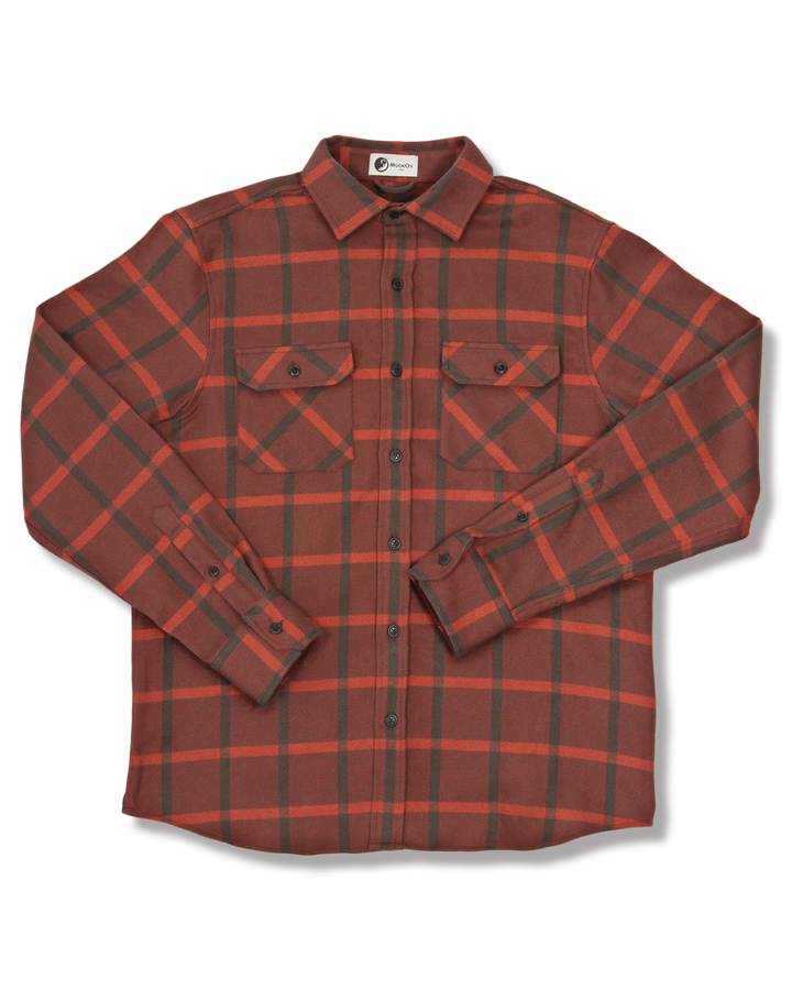 Field Grand Flannel in Red and Green, 100% Cotton Flannel Shirt for Men by MuskOx