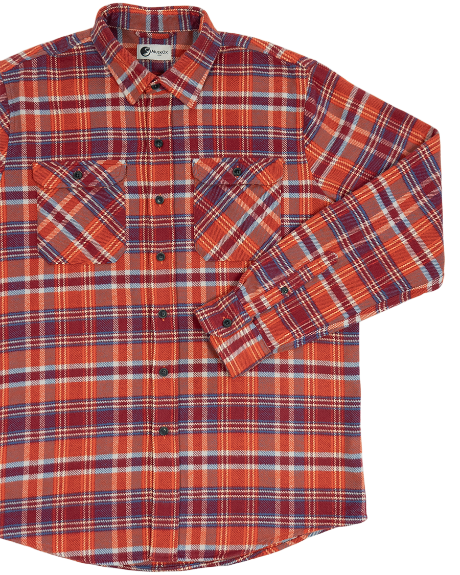 Soft Flannel Shirt for Men, 100% Cotton Flannel in Carmine Orange
