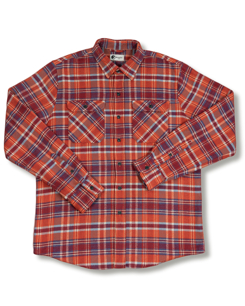 Soft Flannel Shirt for Men, 100% Cotton Flannel in Carmine Orange