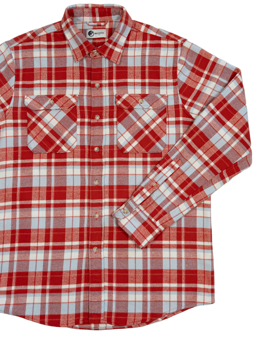 Soft Flannel Shirt for Men, 100% Cotton Flannel in Cayenne Red Plaid
