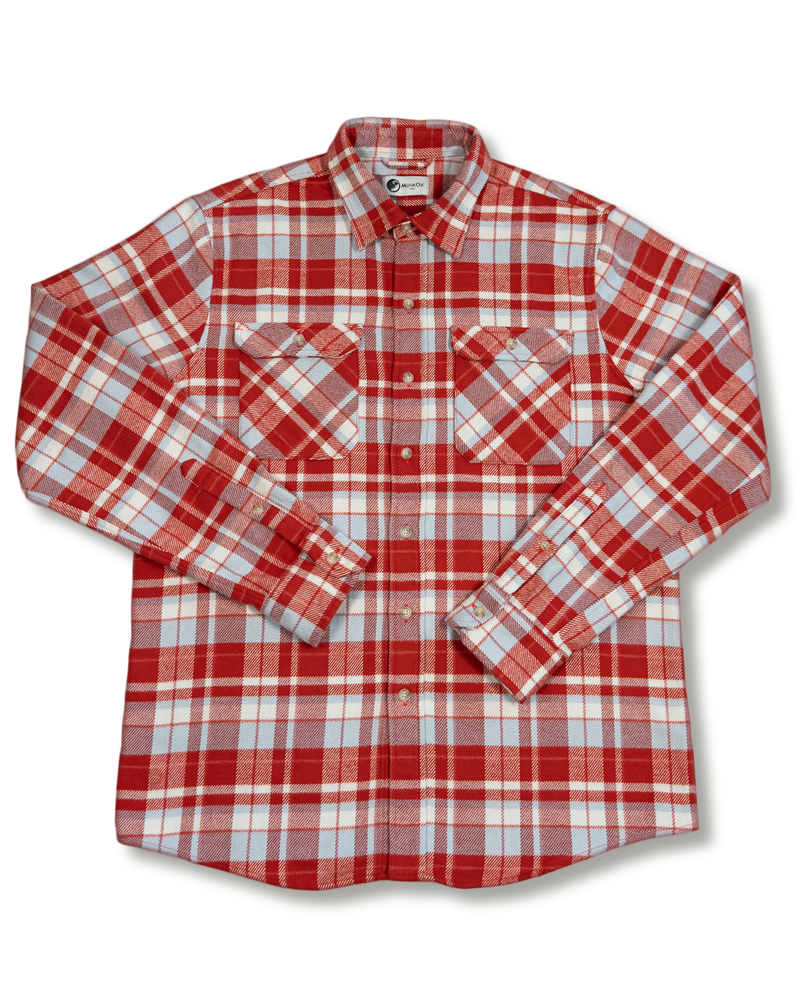 Soft Flannel Shirt for Men, 100% Cotton Flannel in Cayenne Red Plaid