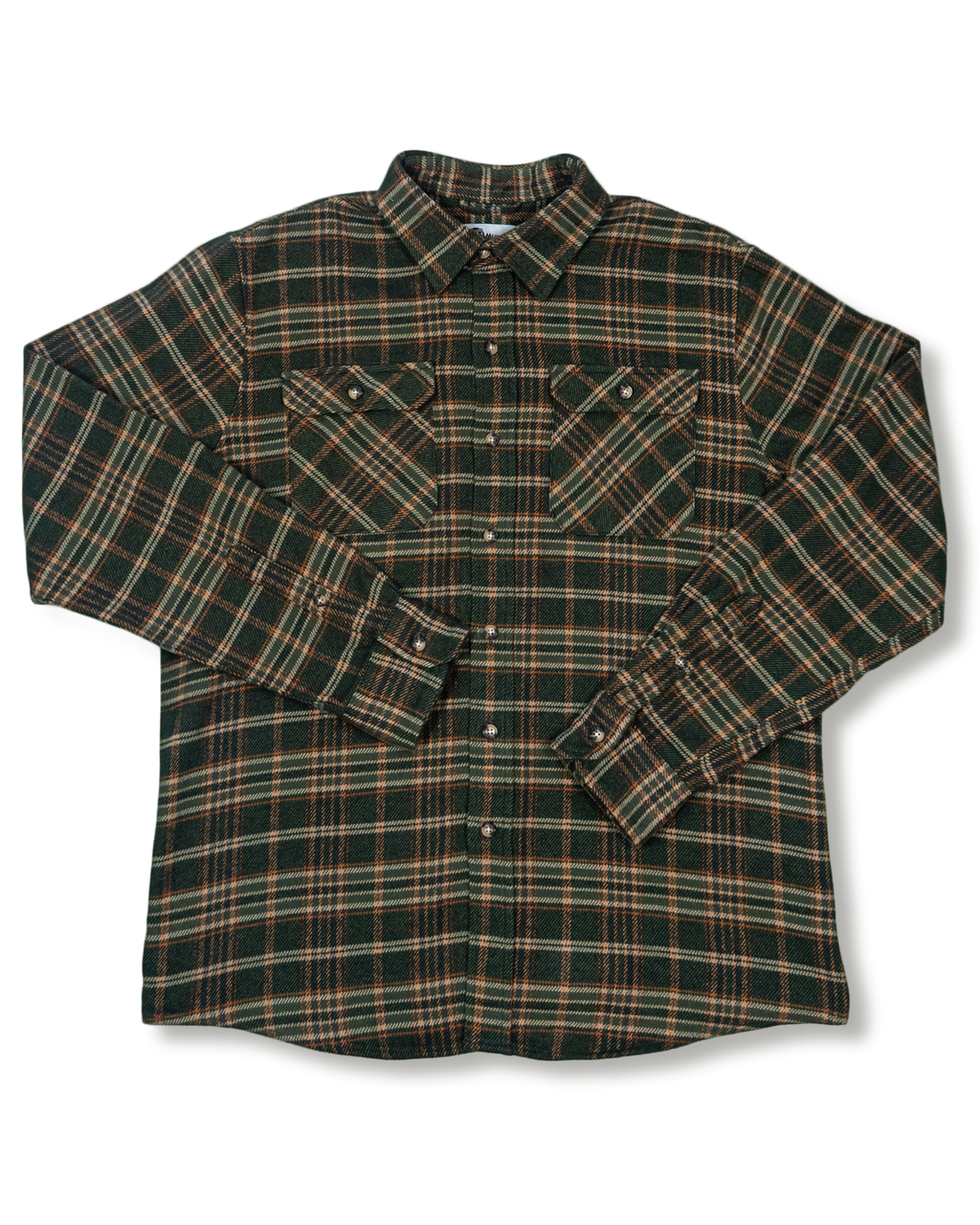 Field Grand Flannel in Green and Orange Plaid, Heavyweight 100% Cotton Flannel for Men