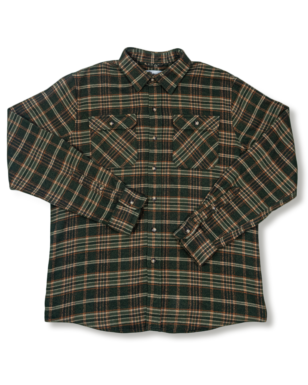 Field Grand Flannel in Green and Orange Plaid, Heavyweight 100% Cotton Flannel for Men