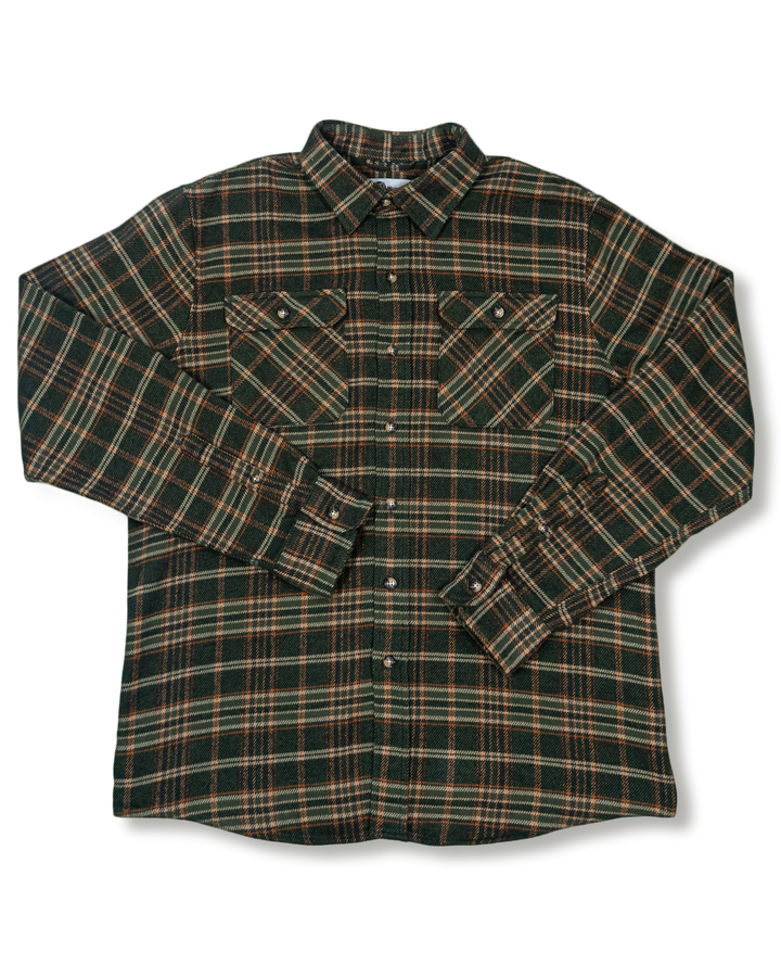 Field Grand Flannel in Green and Orange Plaid, Heavyweight 100% Cotton Flannel for Men