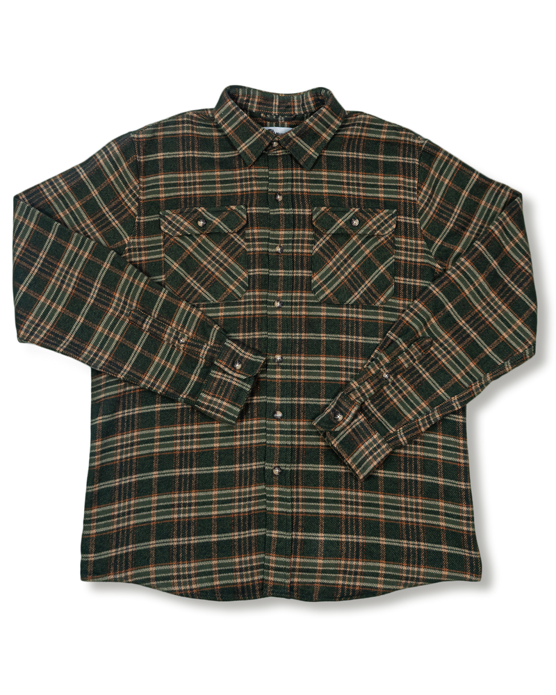 Field Grand Flannel in Green and Orange Plaid, Heavyweight 100% Cotton Flannel for Men