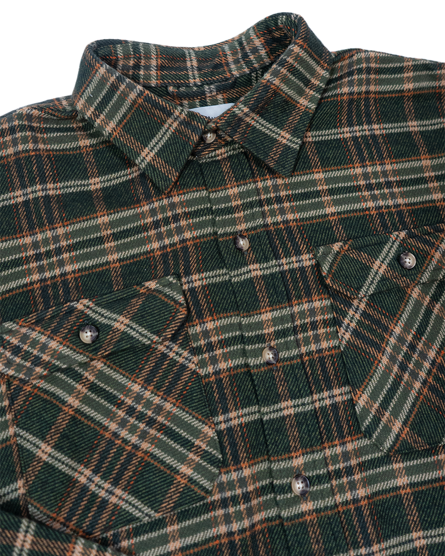 Field Grand Flannel in Green and Orange Plaid, Heavyweight 100% Cotton Flannel for Men