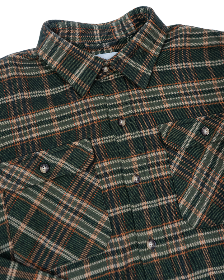 Field Grand Flannel in Green and Orange Plaid, Heavyweight 100% Cotton Flannel for Men