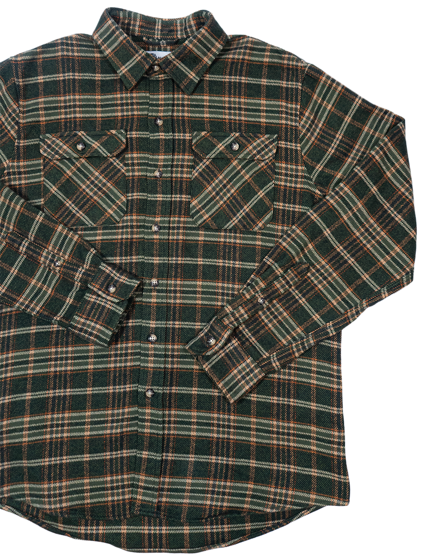 Field Grand Flannel in Green and Orange Plaid, Heavyweight 100% Cotton Flannel for Men