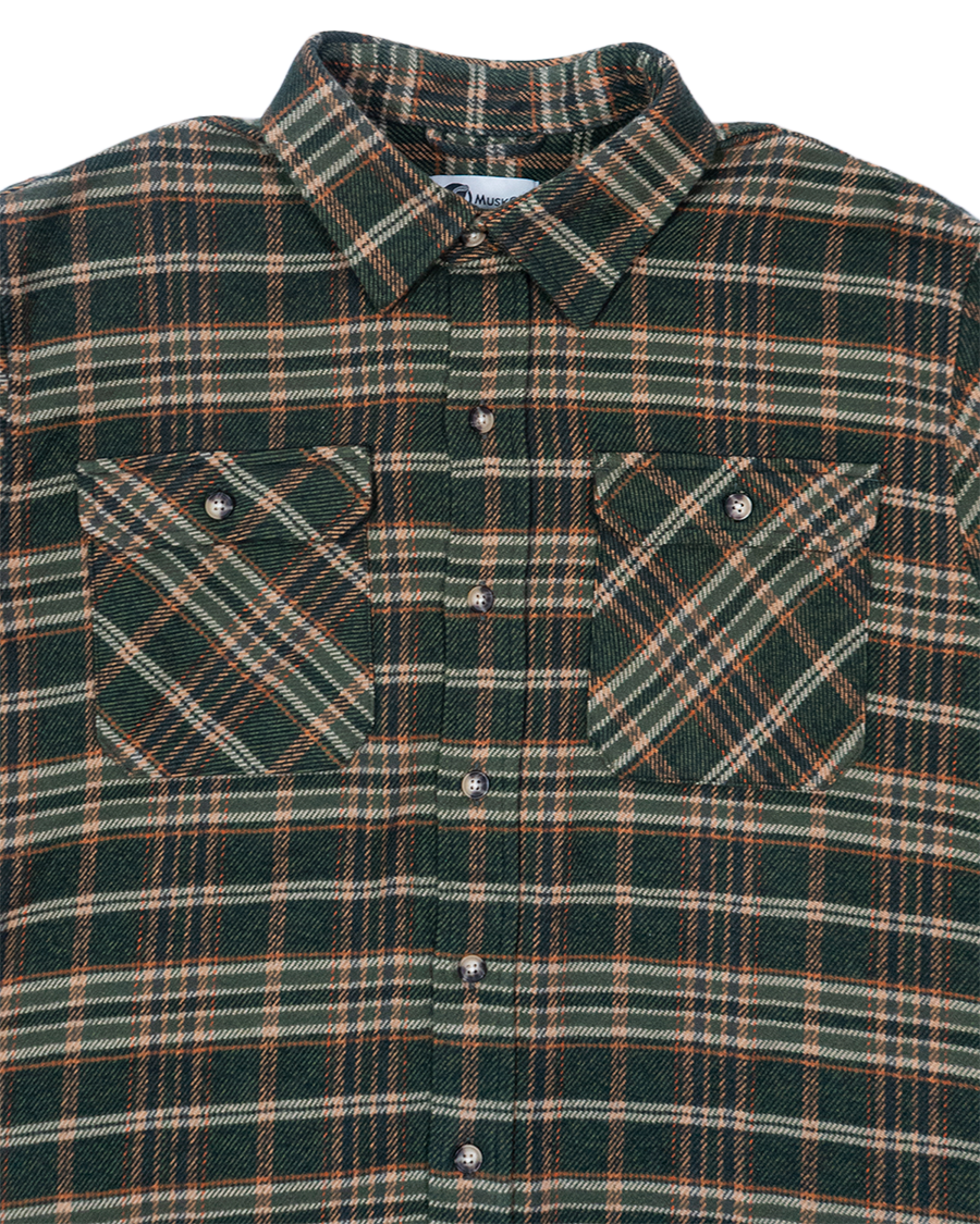 Field Grand Flannel in Green and Orange Plaid, Heavyweight 100% Cotton Flannel for Men