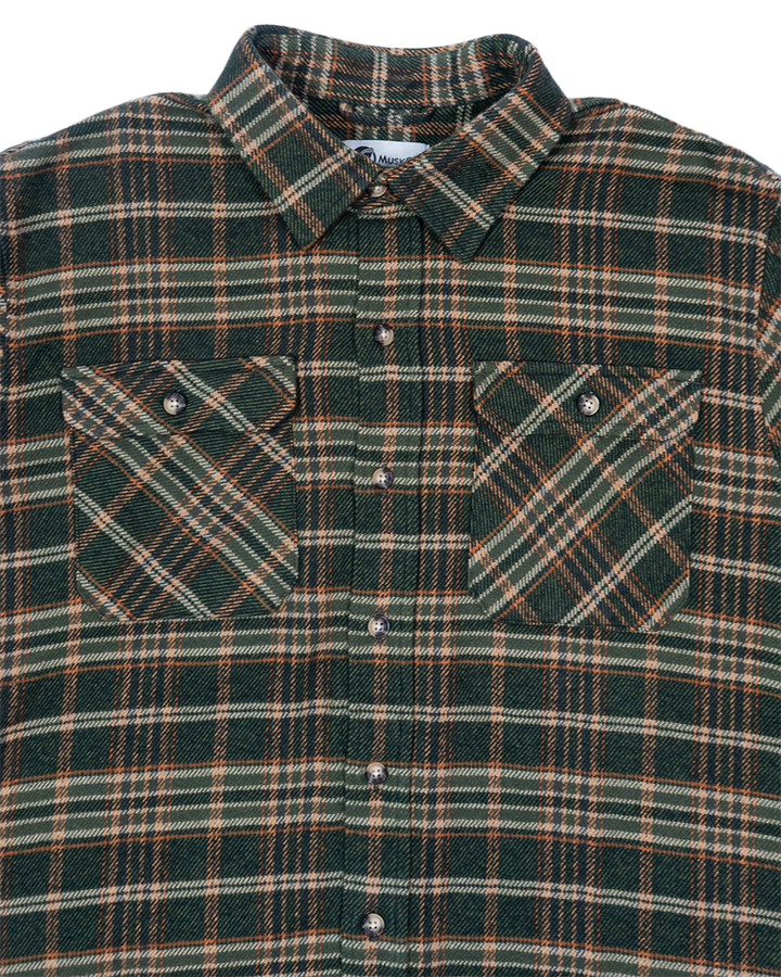 Field Grand Flannel in Green and Orange Plaid, Heavyweight 100% Cotton Flannel for Men