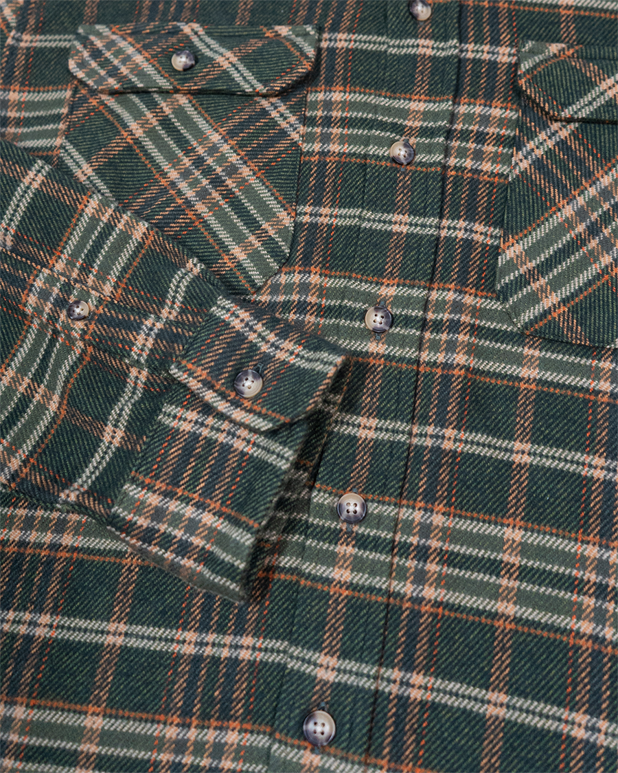 Field Grand Flannel in Green and Orange Plaid, Heavyweight 100% Cotton Flannel for Men