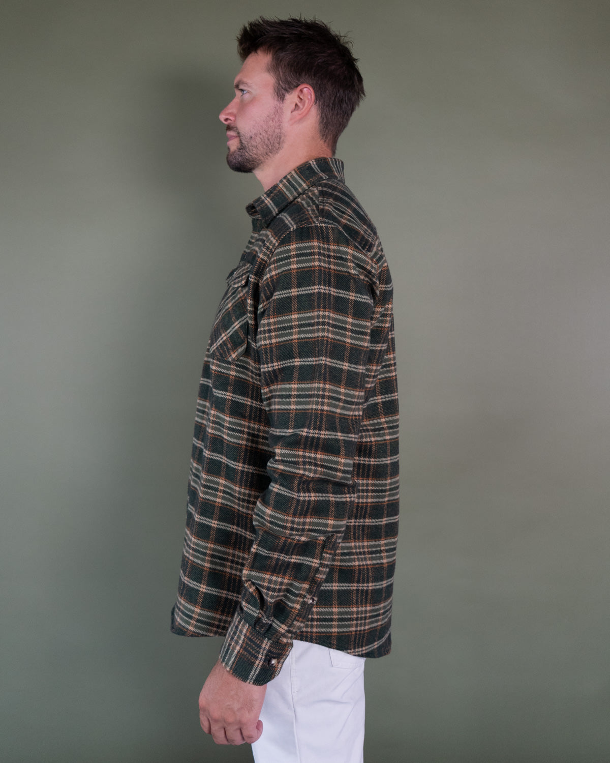 Field Grand Flannel in Green and Orange Plaid, Heavyweight 100% Cotton Flannel for Men
