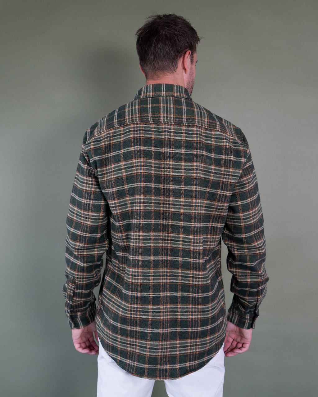 Field Grand Flannel in Green and Orange Plaid, Heavyweight 100% Cotton Flannel for Men