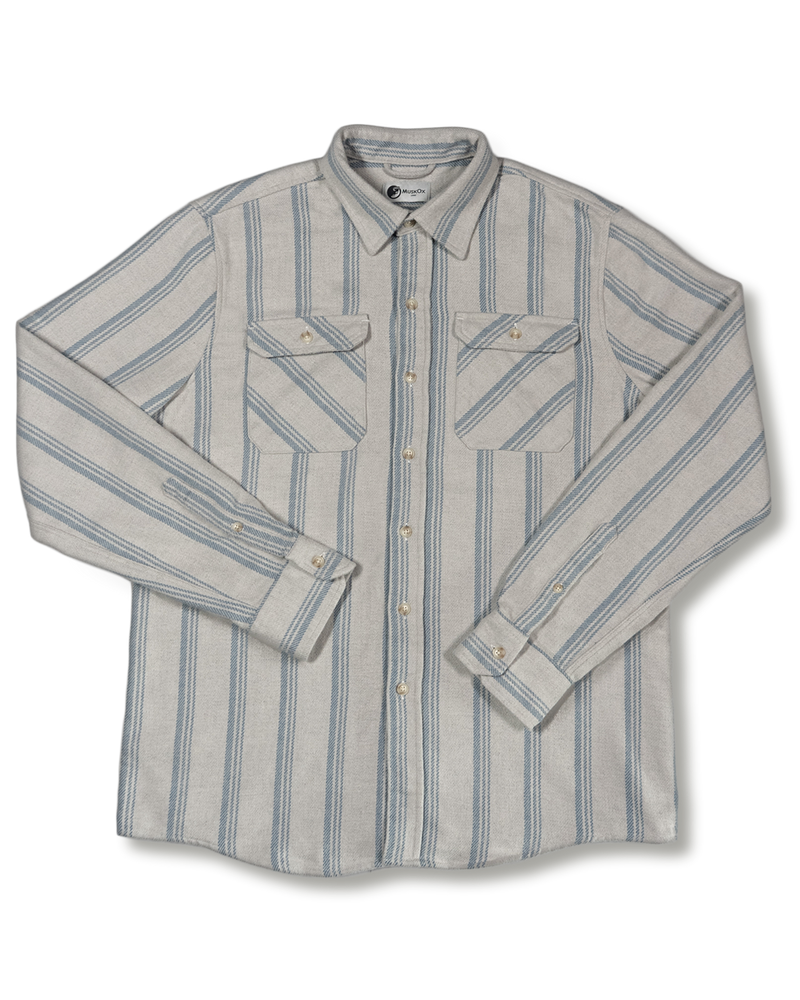 Blue and White Striped Flannel Shirt for Men, 100% Heavyweight Cotton Flannel