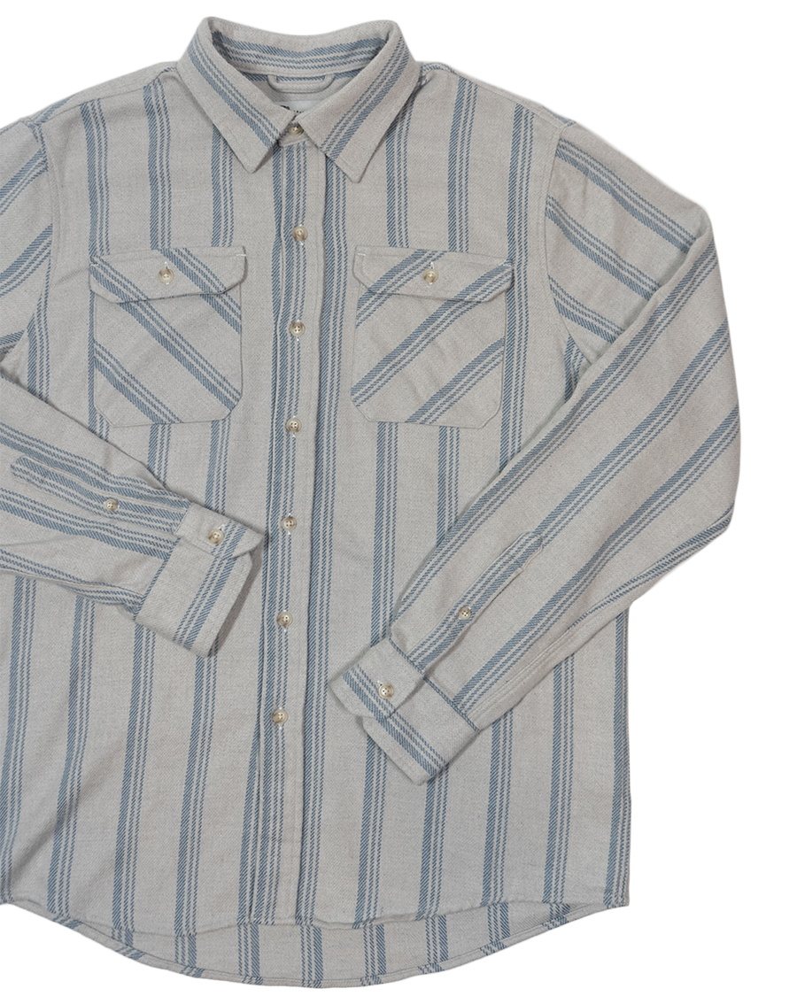Blue and White Striped Flannel Shirt for Men, 100% Heavyweight Cotton Flannel
