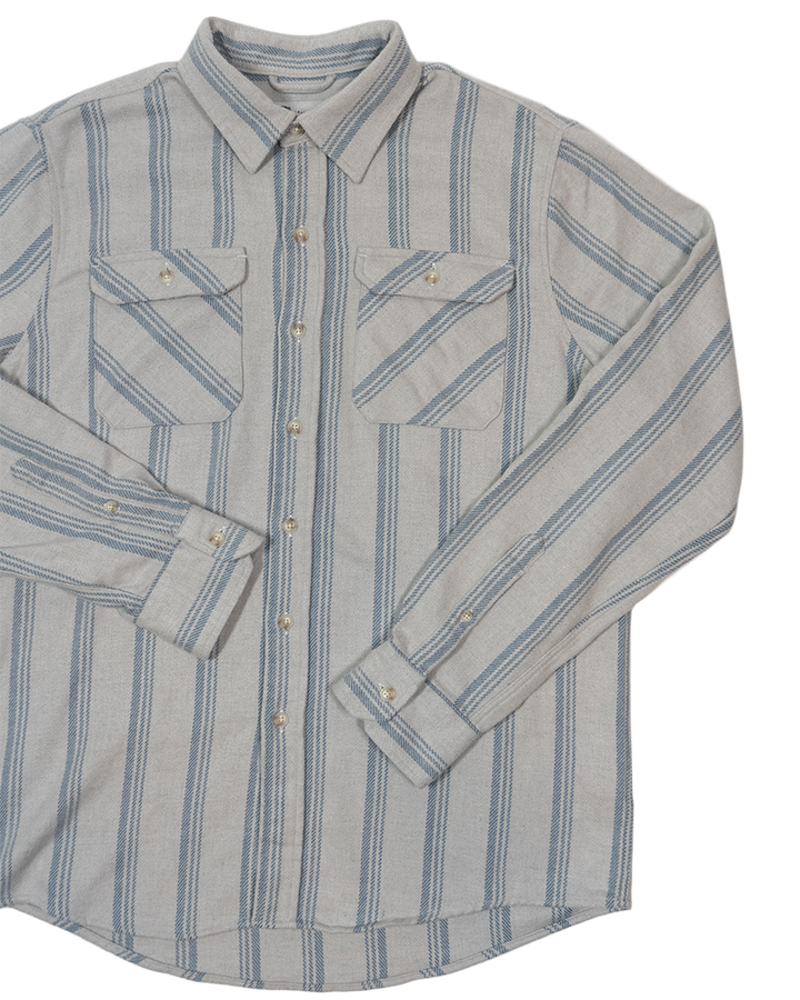Blue and White Striped Flannel Shirt for Men, 100% Heavyweight Cotton Flannel