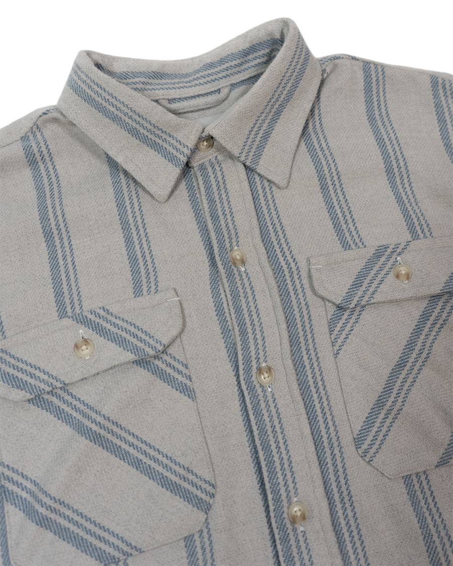 Blue and White Striped Flannel Shirt for Men, 100% Heavyweight Cotton Flannel
