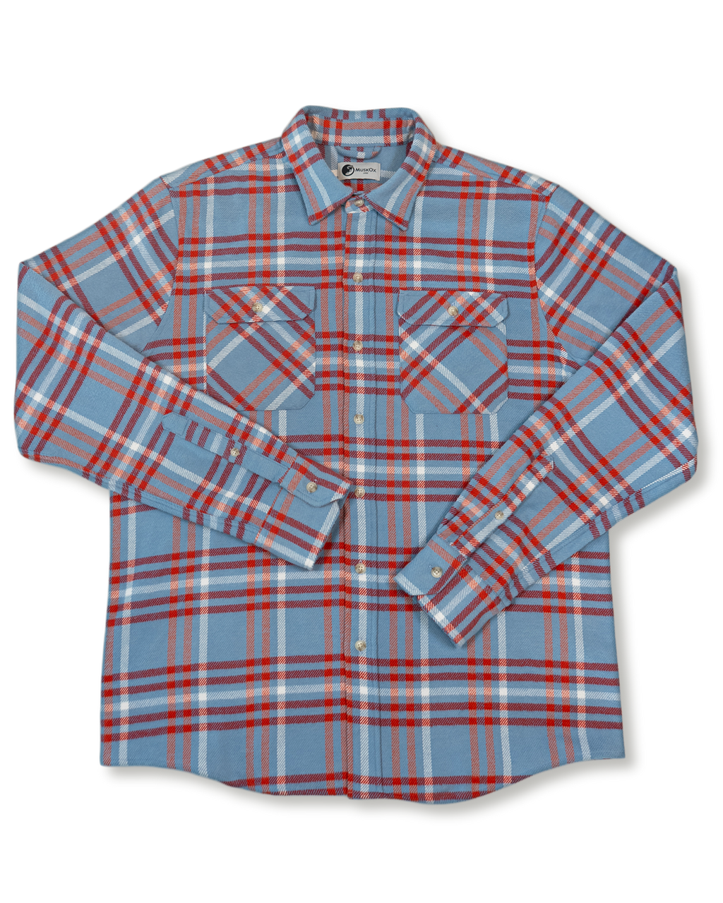 Field Grand Flannel in Frost, 100% Cotton Heavyweight Flannel in Blue and Orange Plaid