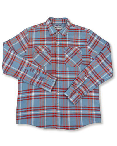 Field Grand Flannel in Frost, 100% Cotton Heavyweight Flannel in Blue and Orange Plaid