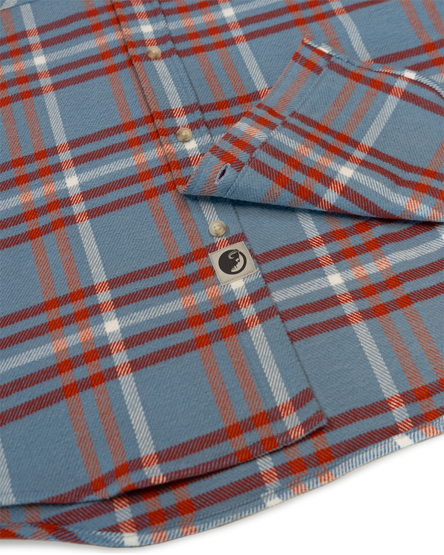 Field Grand Flannel in Frost, 100% Cotton Heavyweight Flannel in Blue and Orange Plaid