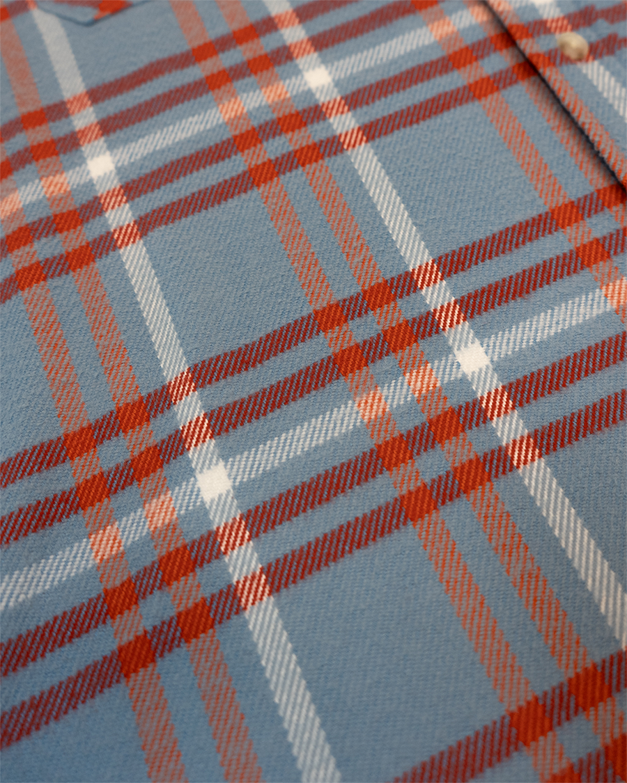 Field Grand Flannel in Frost, 100% Cotton Heavyweight Flannel in Blue and Orange Plaid