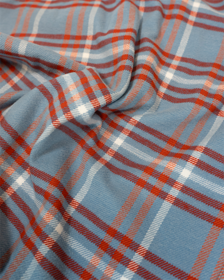 Field Grand Flannel in Frost, 100% Cotton Heavyweight Flannel in Blue and Orange Plaid