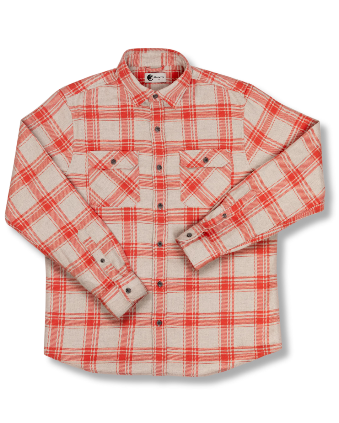 Field Grand Flannel in Oatmeal, Orange and Tan Plaid