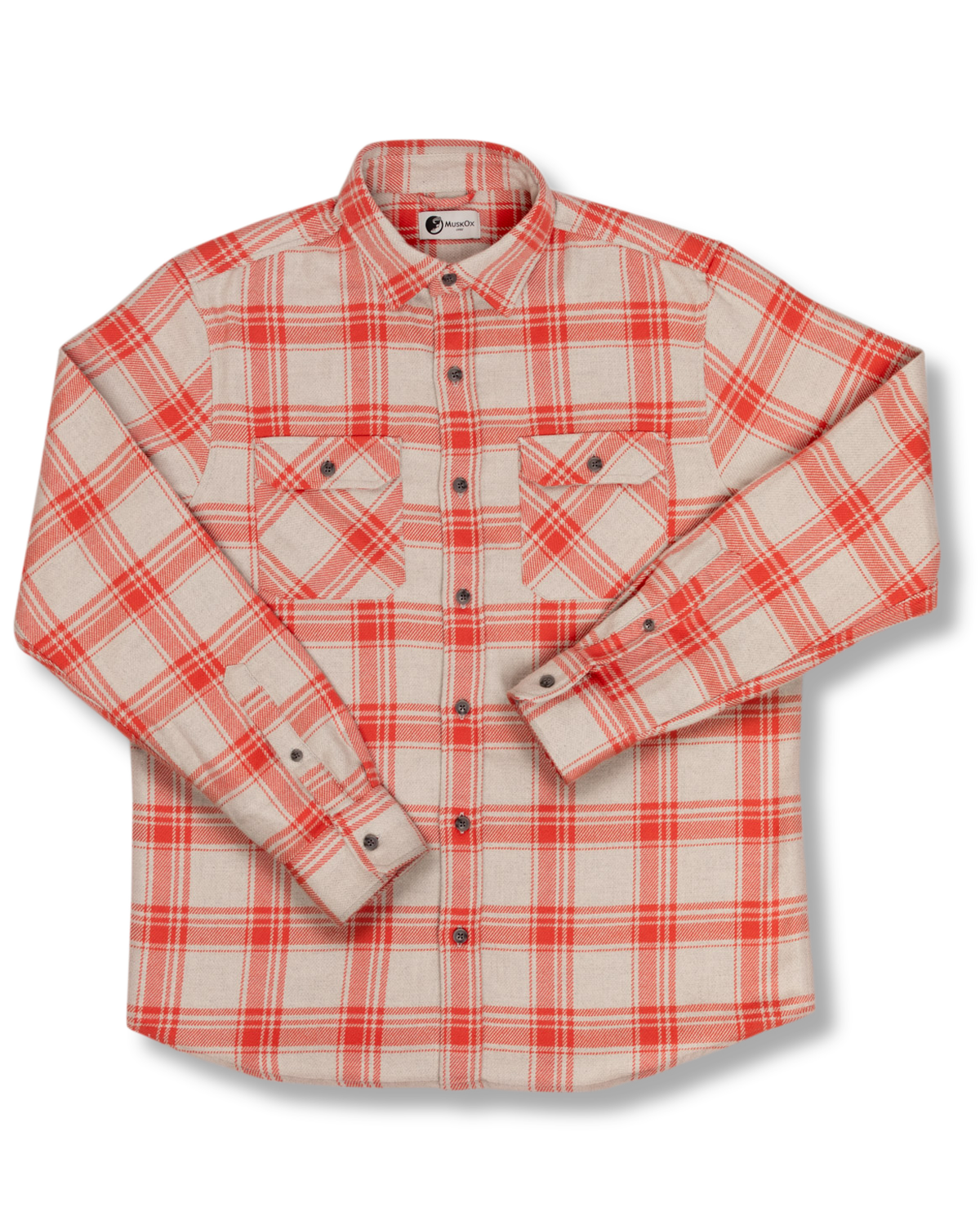 Field Grand Flannel in Oatmeal, Orange and Tan Plaid