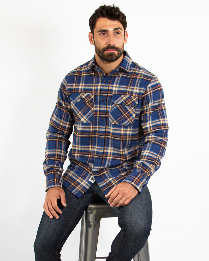 Field Grand Flannel in Pecan, 100% Cotton Flannel for Men by MuskOx Flannels